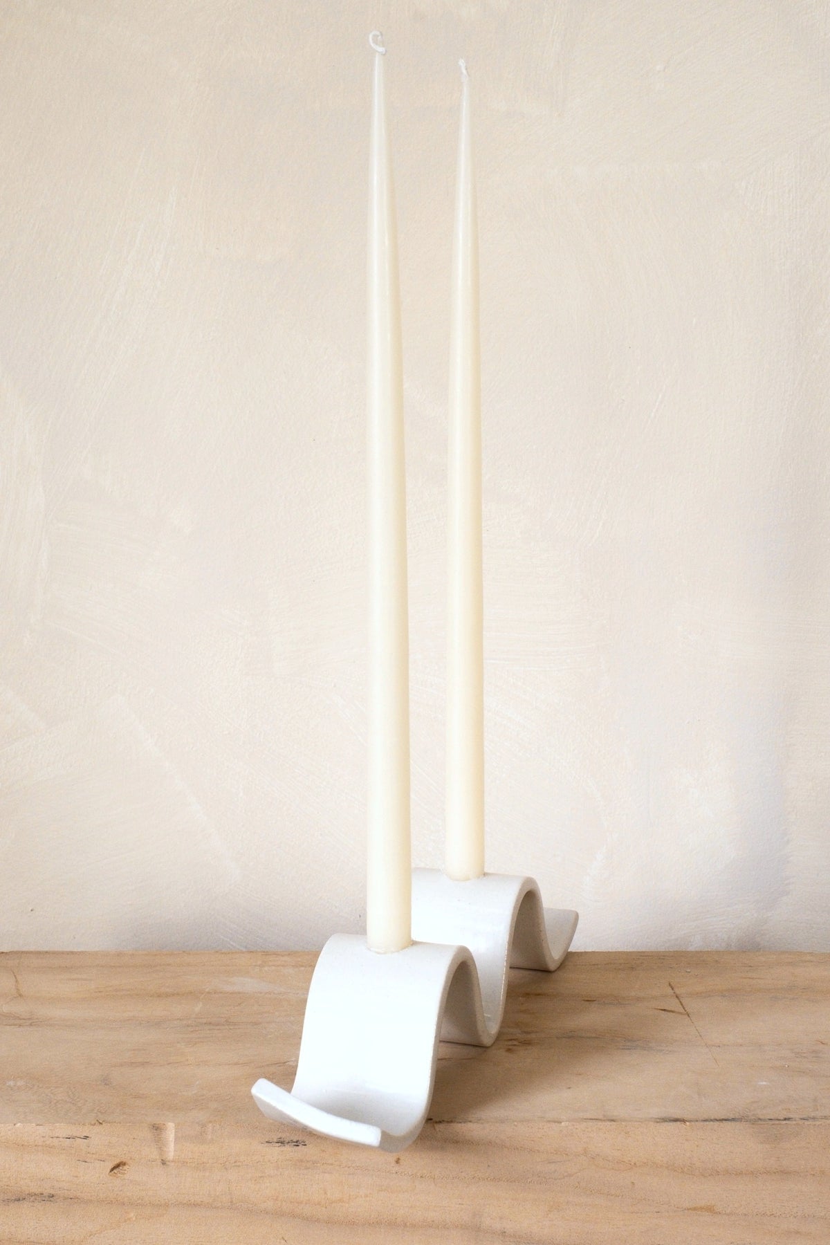 Sin Ceramics Wyn candelabra in cream, side view