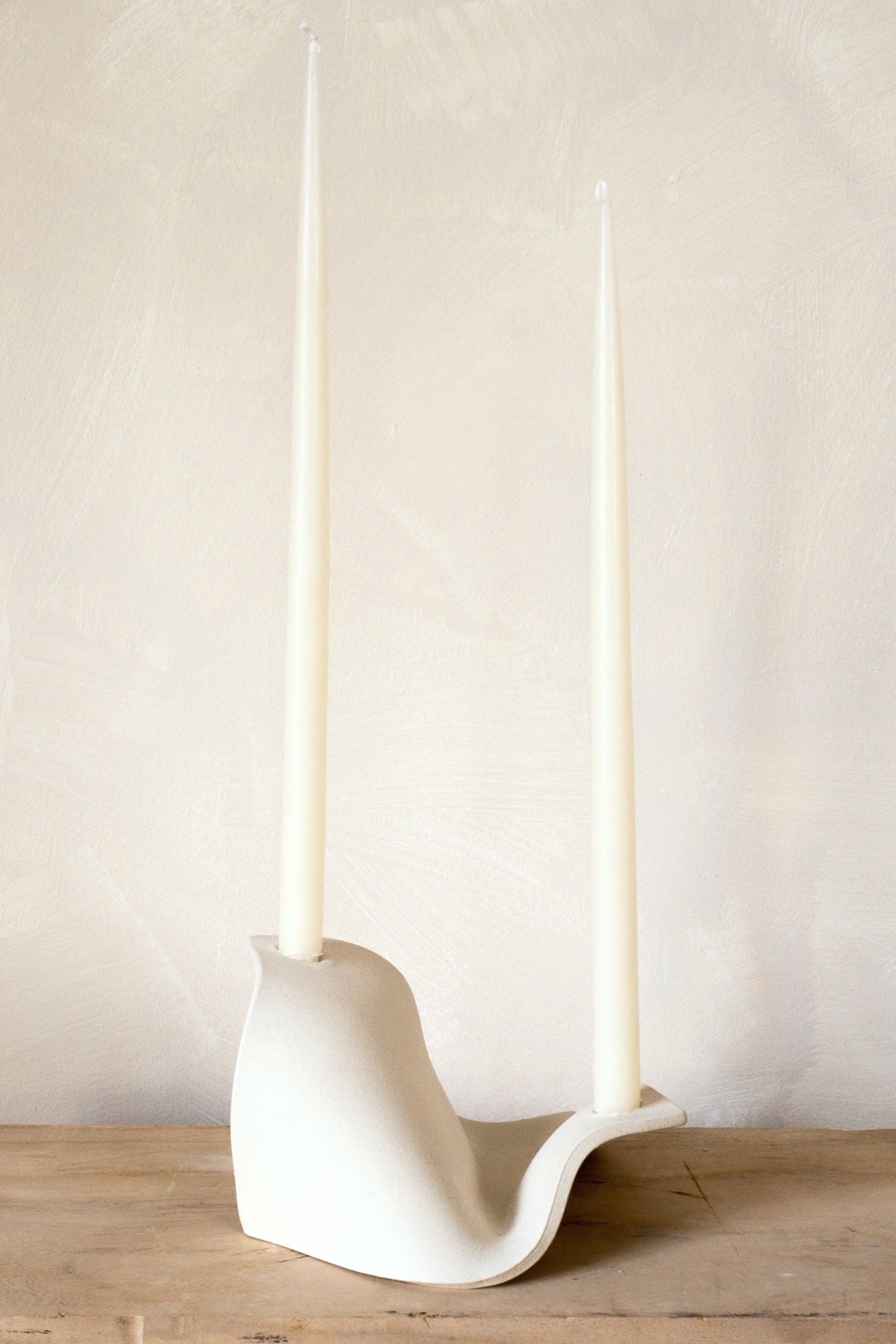 Sin Ceramics Drape candelabra in bone with two tapers