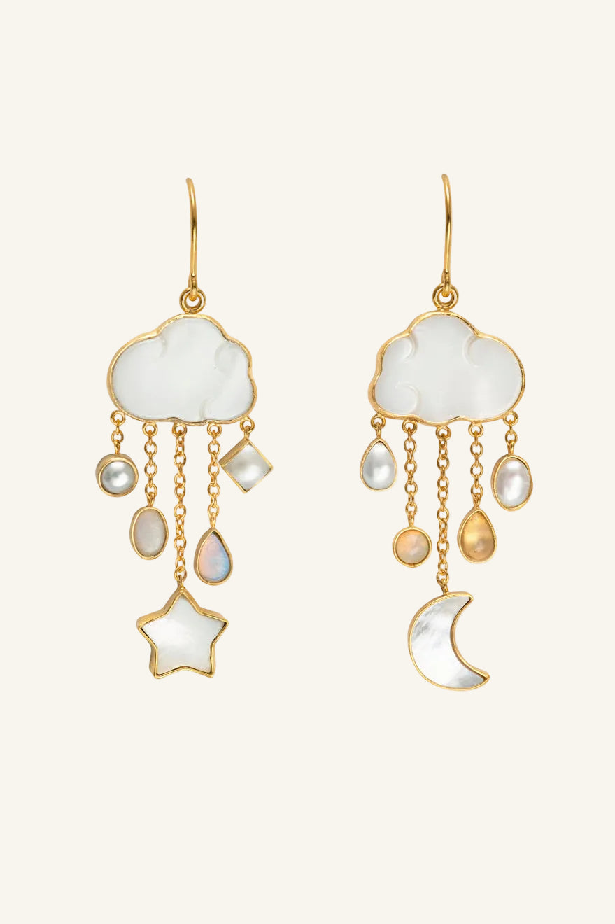 Cloud and Rain Drop Earrings: Mother of Pearl