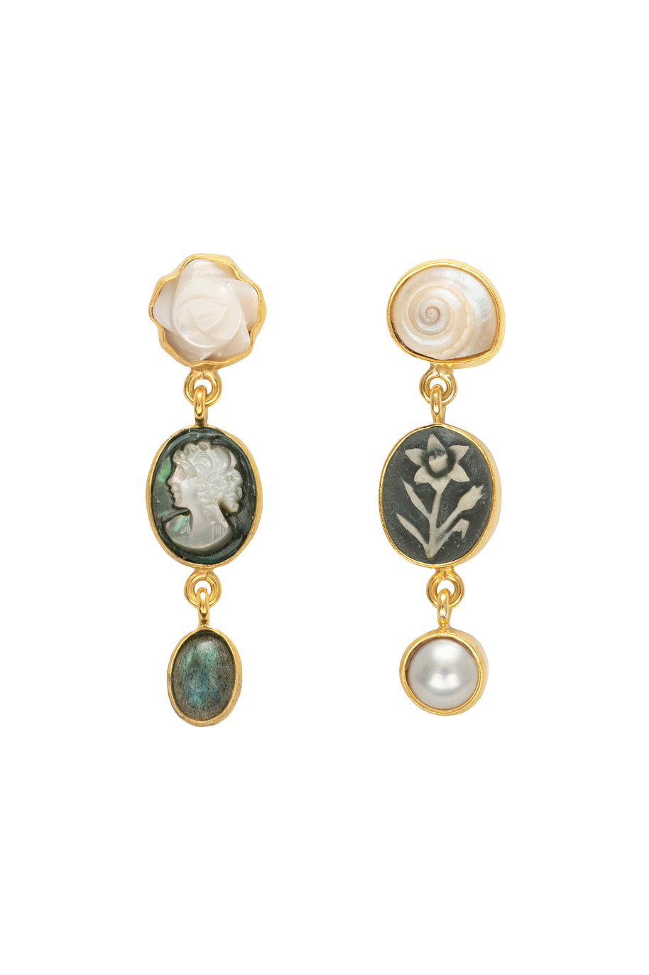 Grainne Morton Three Charm Moving Drop Earrings: Labradorite