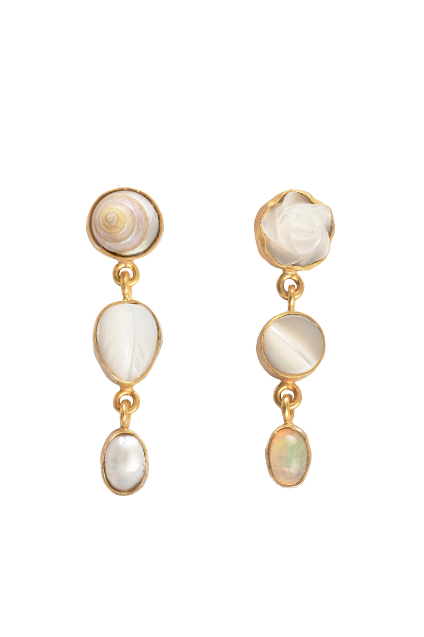 Grainne Morton Three Charm Moving Drop Earrings: Mother of Pearl