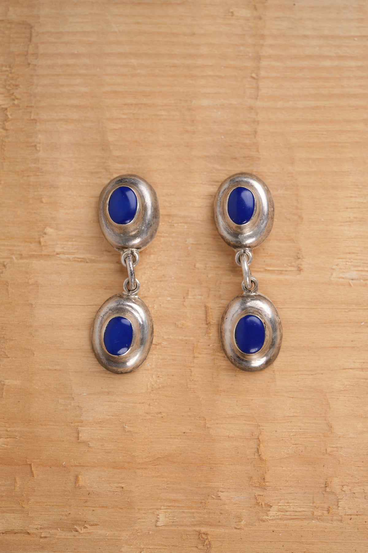 Lapis and Silver Duo Drop Earrings
