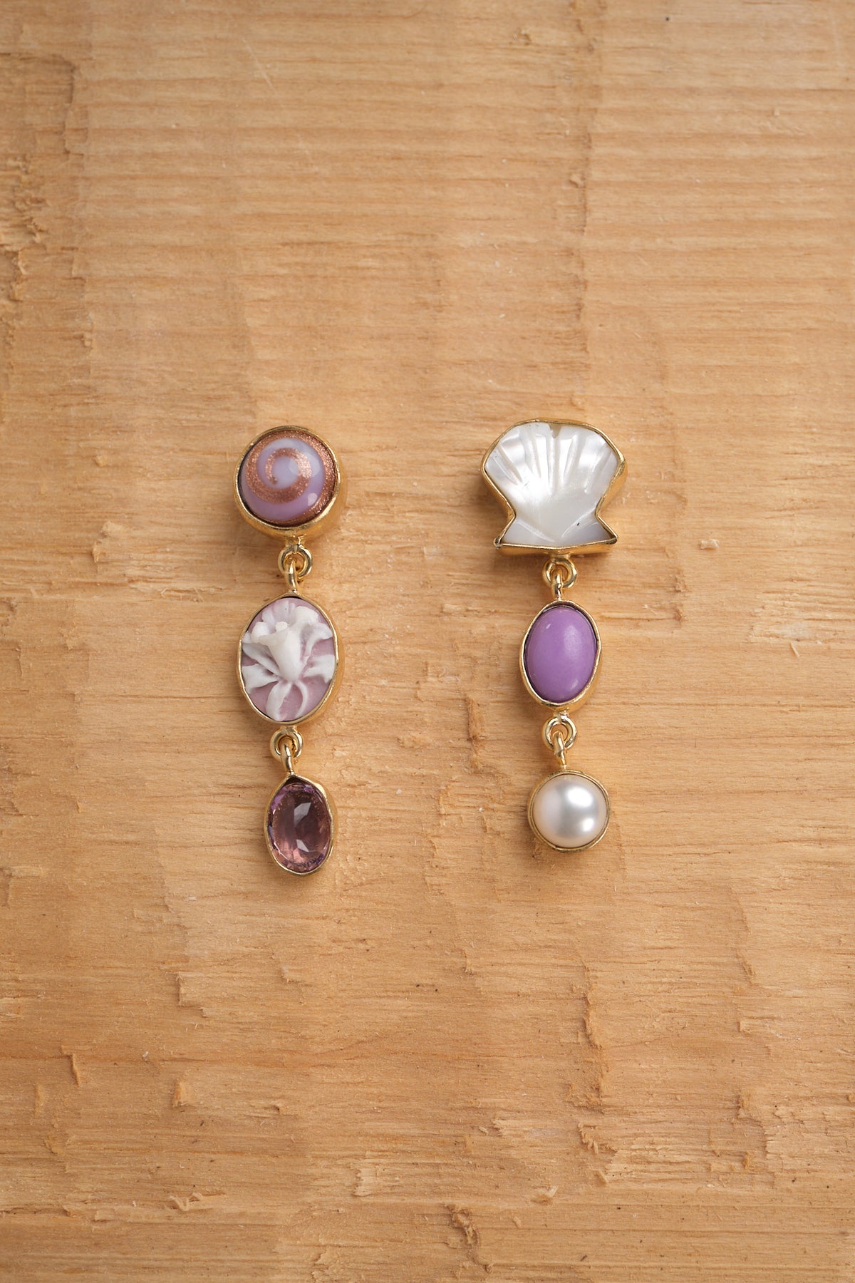 Three Charm Moving Drop Earrings: Amethyst