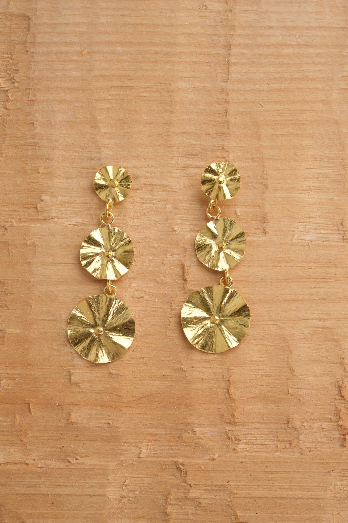 22k Foil Flower Triple Drop Earrings