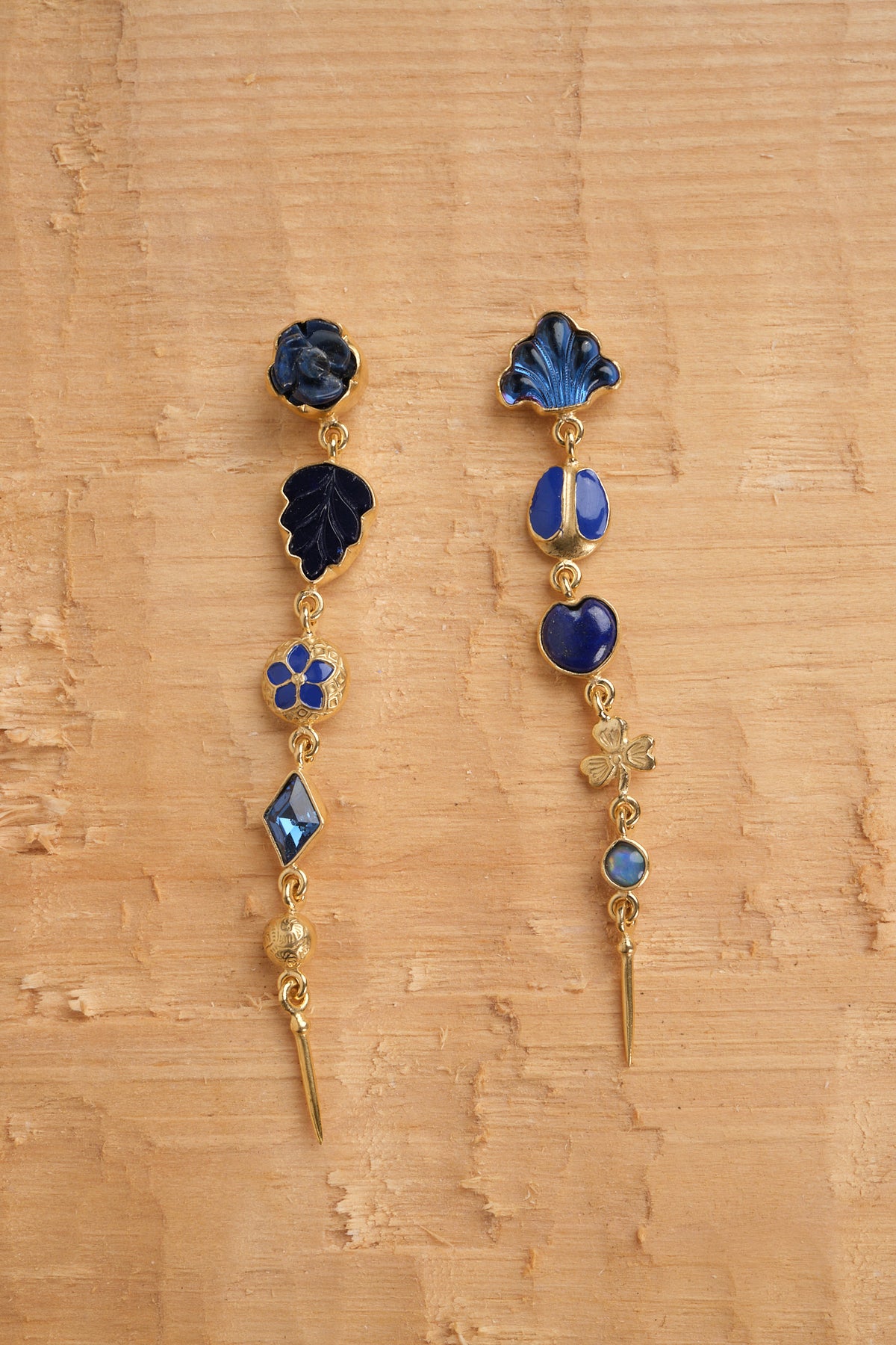 Five Charm Victorian Drop Earrings: Lapis