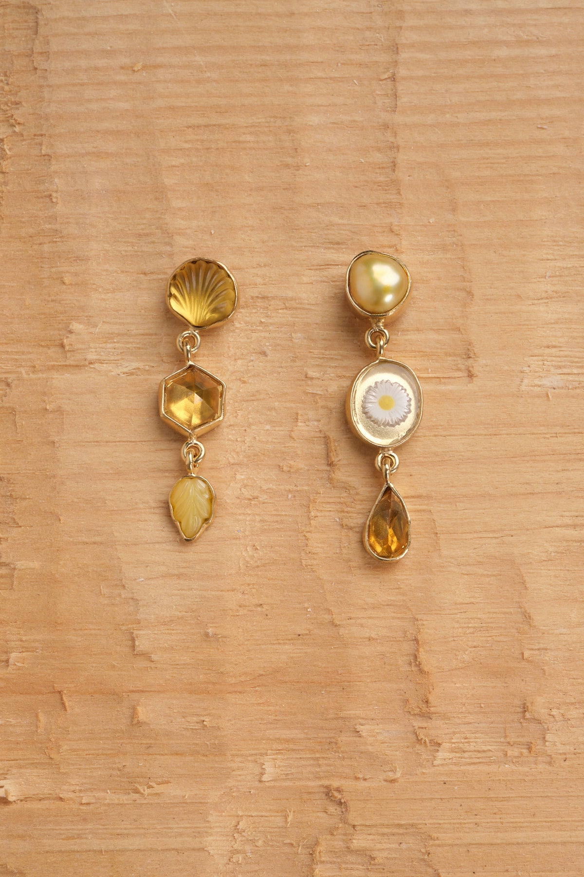 Three Charm Moving Drop Earrings: Citrine