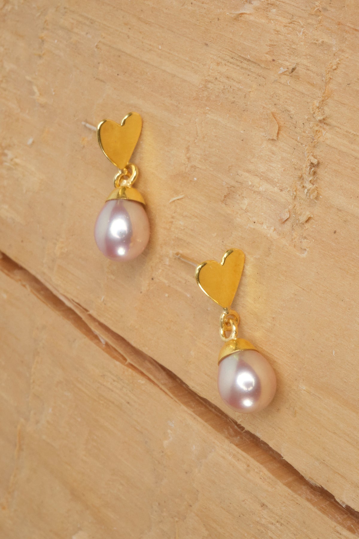 Small Heart with Pearl Drop Earrings