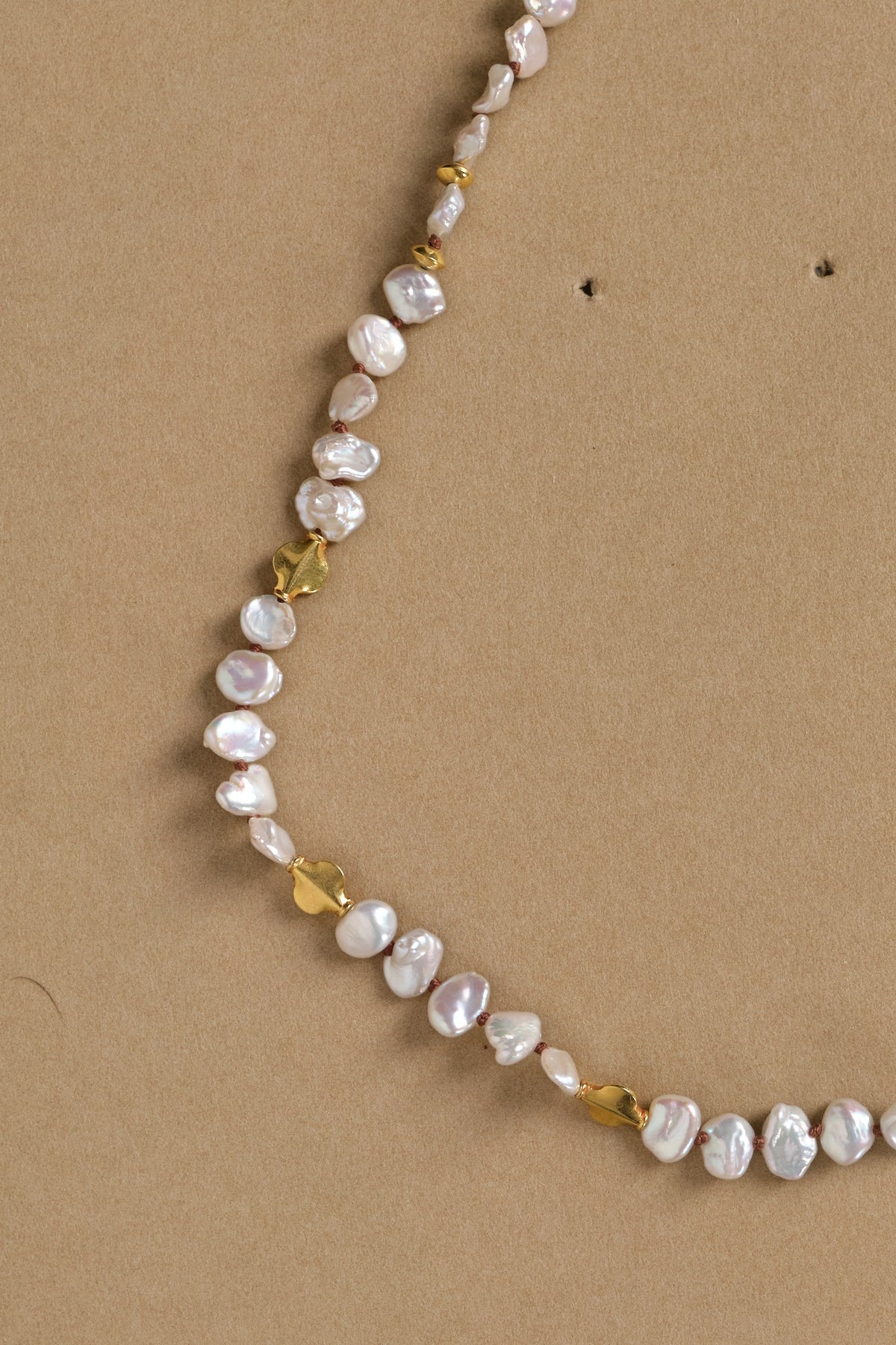 White Flat Keshi Pearls & 18k Gold Necklace
