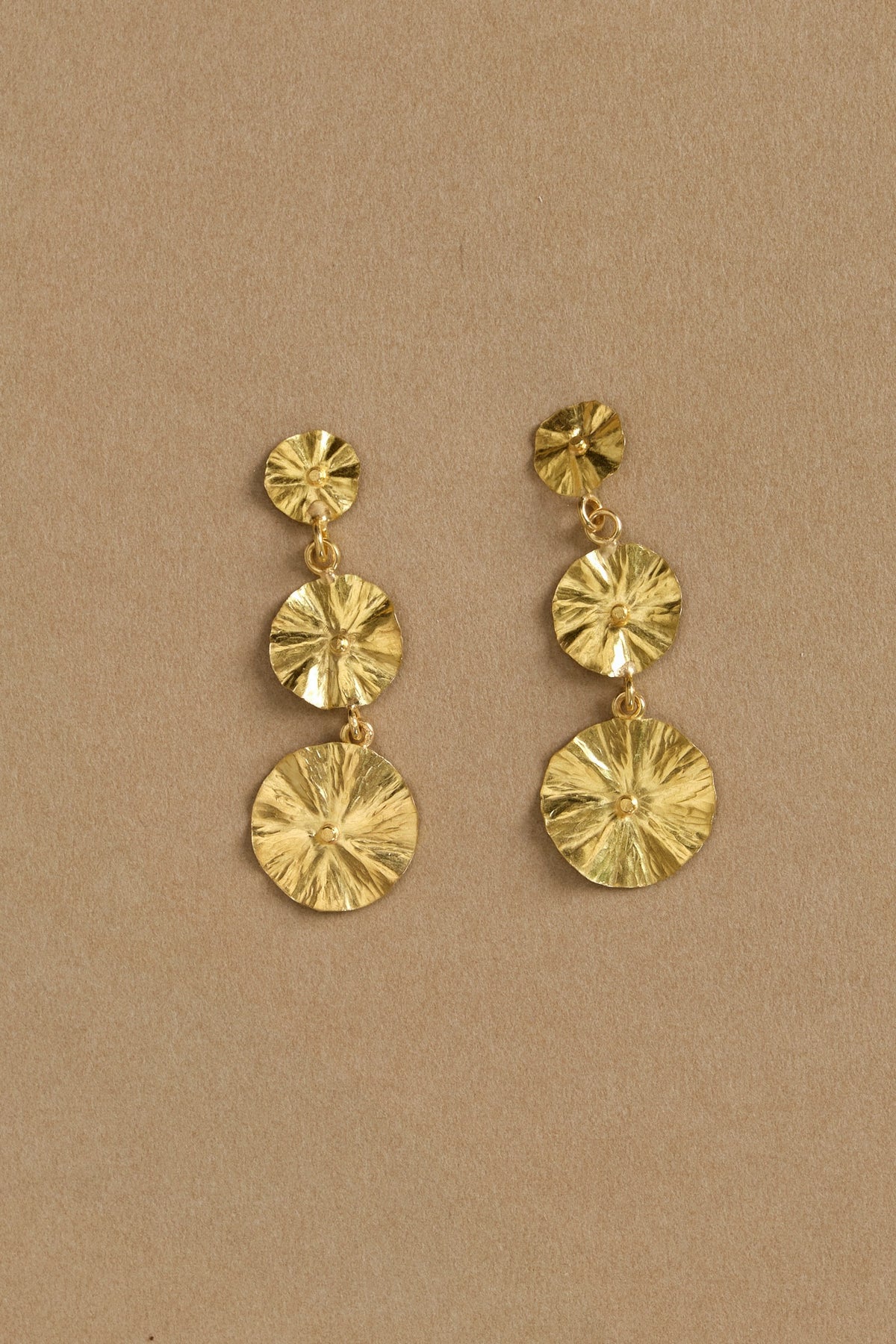 22k Foil Flower Triple Drop Earrings