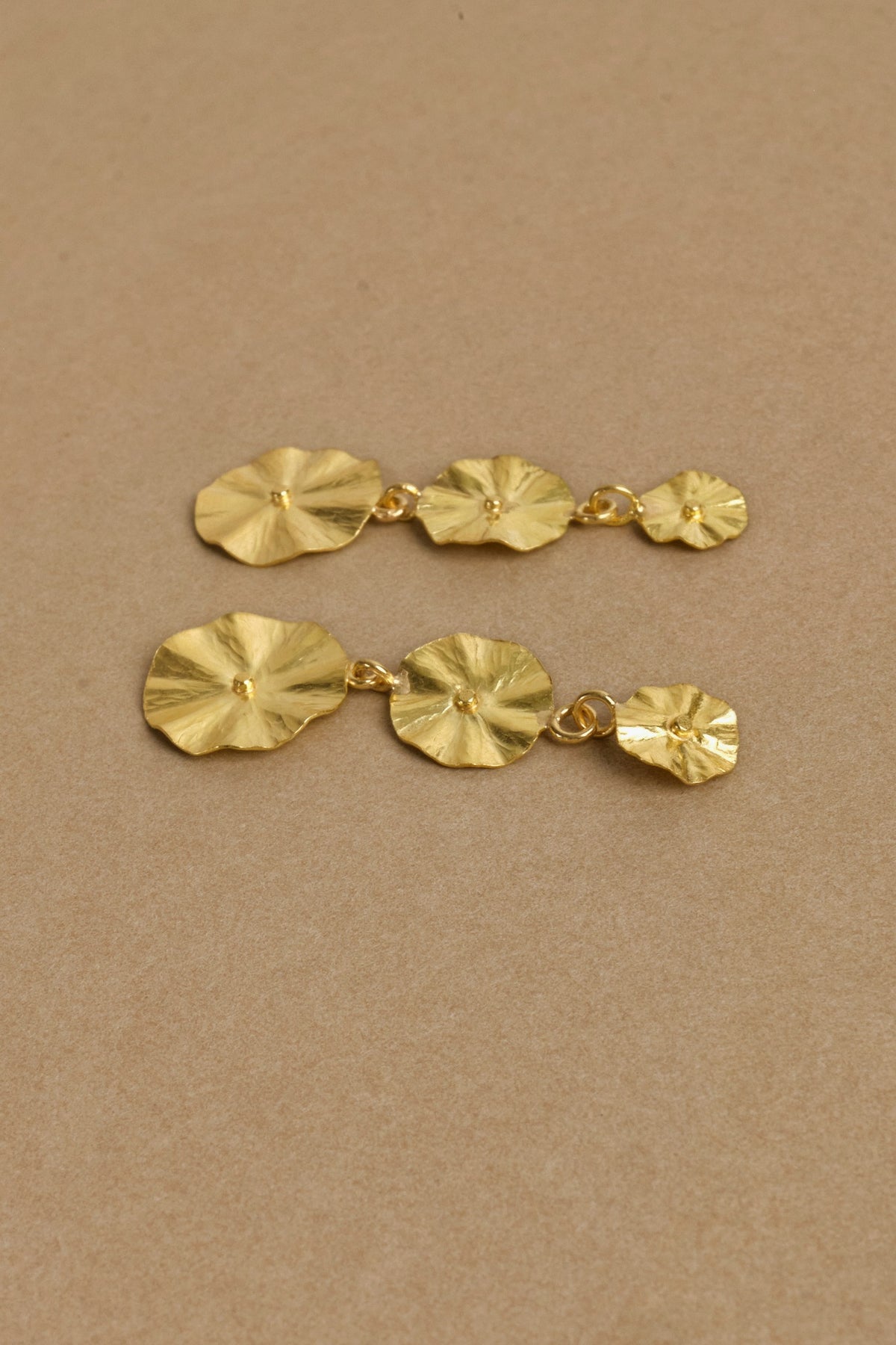 22k Foil Flower Triple Drop Earrings