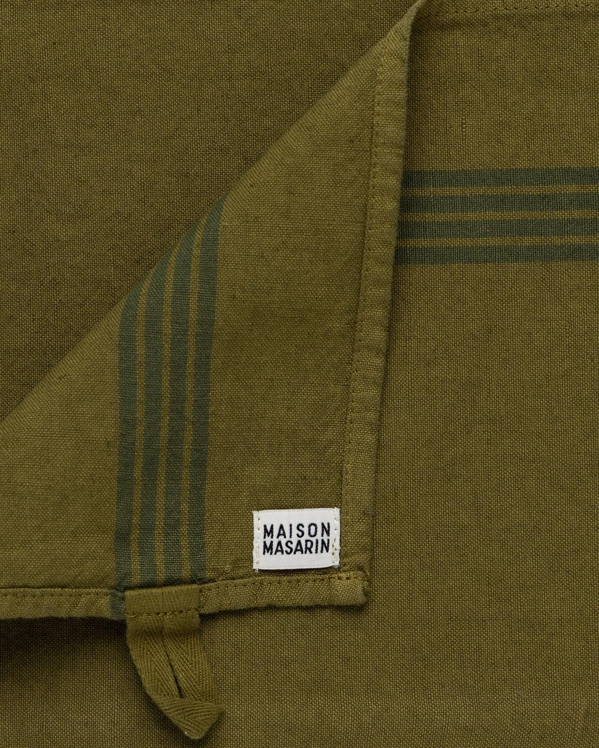 Maison Masarin chartreuse tea towel stripe detail