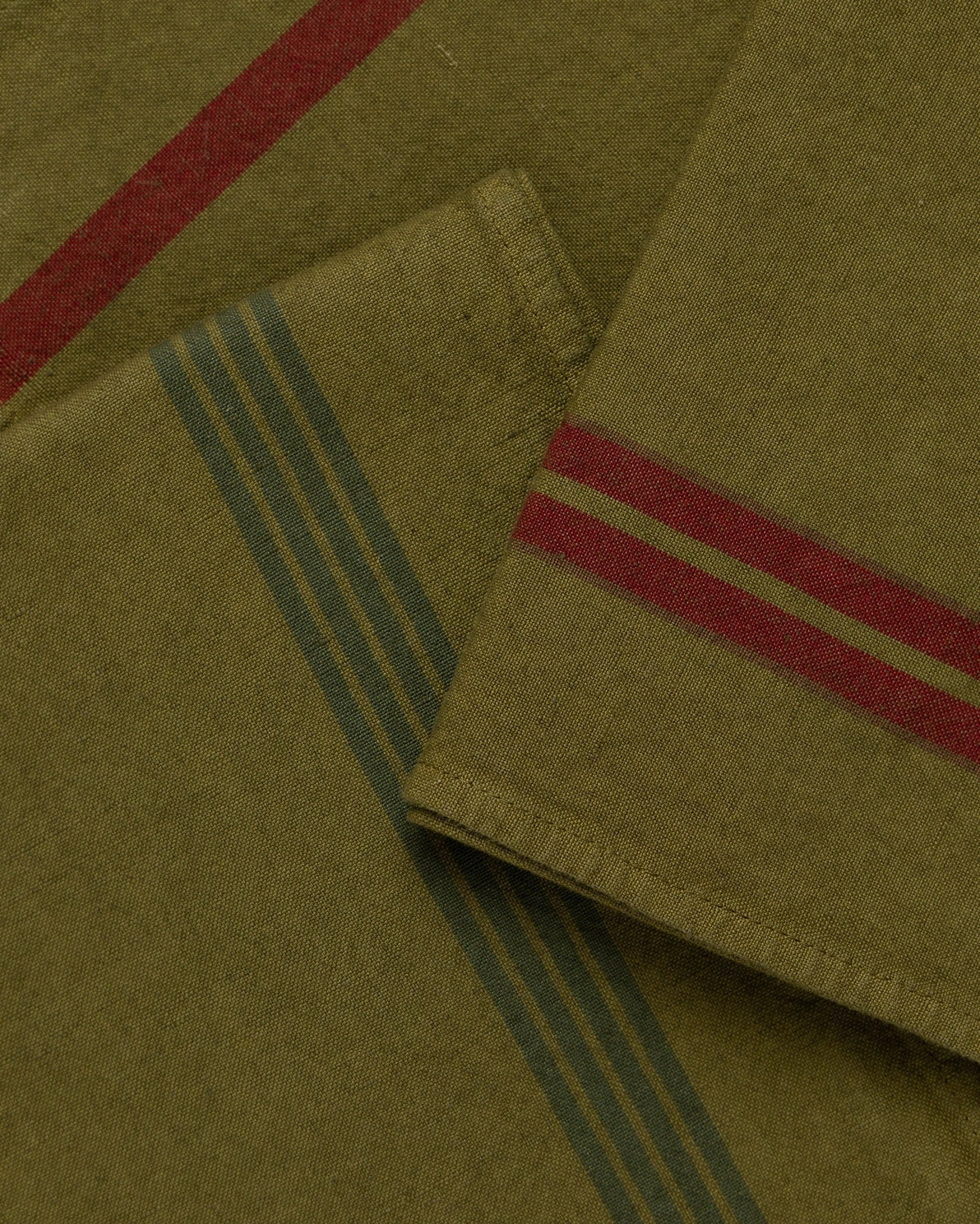 Maison Masarin chartreuse tea towels, red and blue stripes