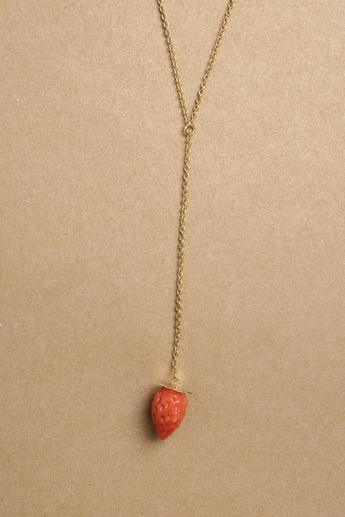Grainne Morton Strawberry Lariat Necklace, coral strawberry detail