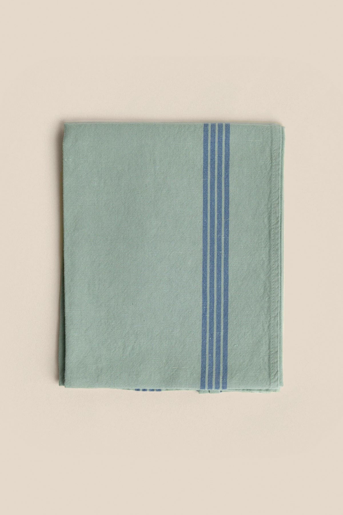 Maison Masarin verveine linen tea towel with blue stripes