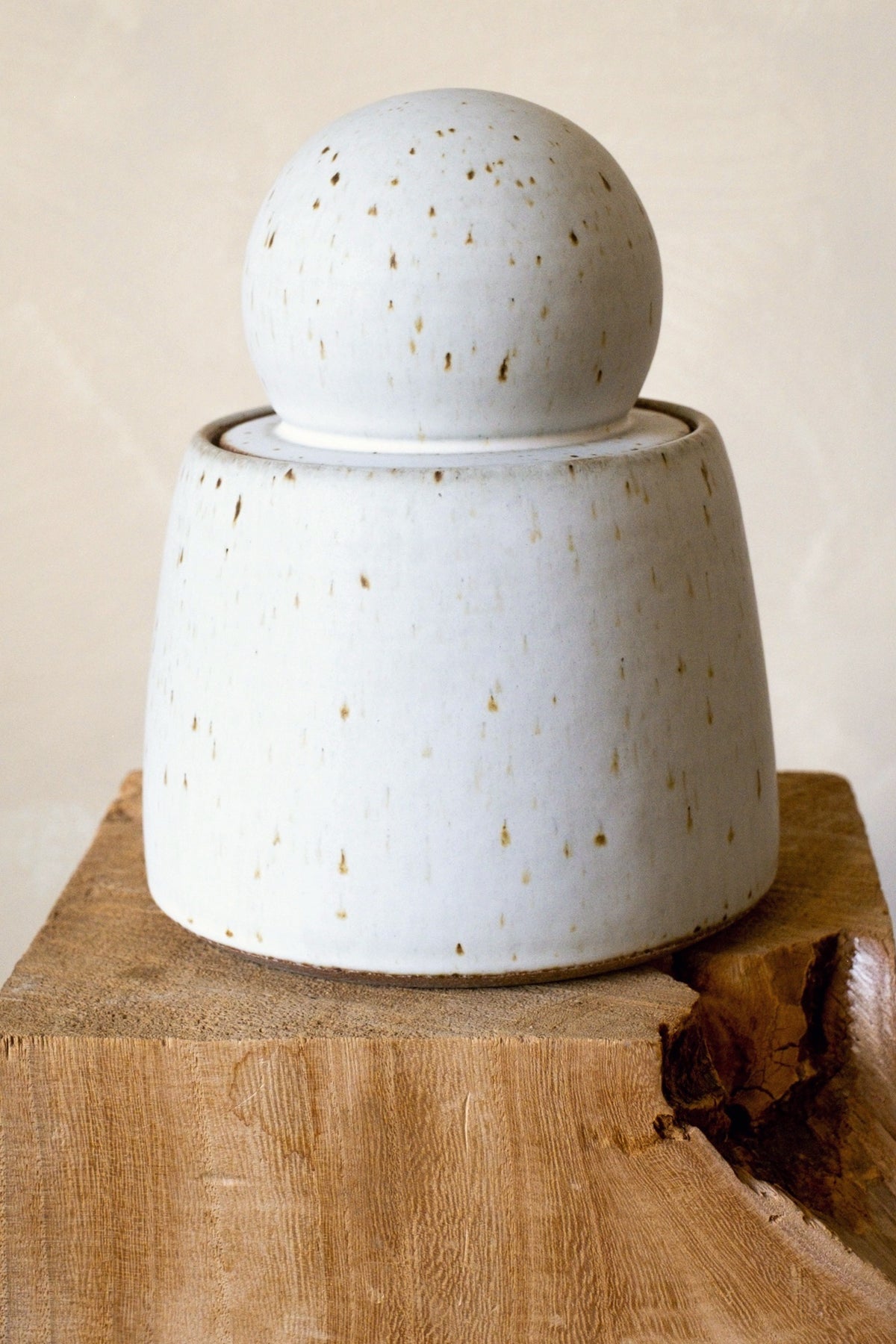MH Studio Alabaster Stash Jar, Large, on a wood block
