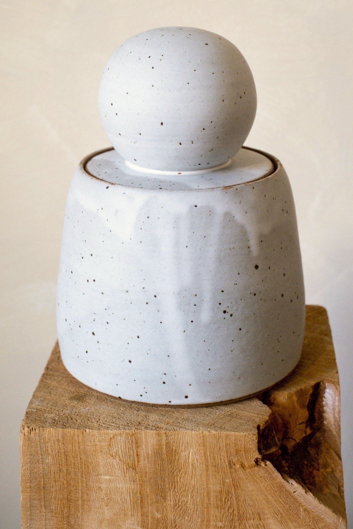 MH Studio Alabaster Stash Jar, XL, on a wood block
