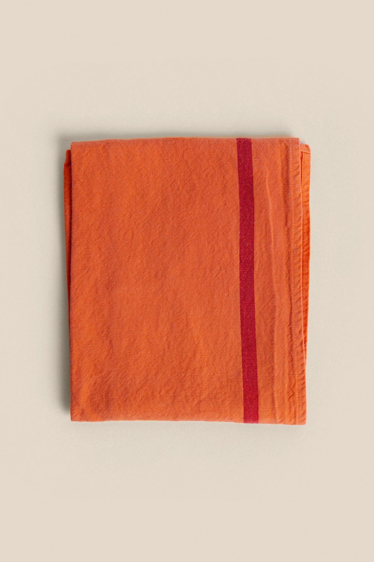 Maison Masarin neon orange linen tea towel with red stripe