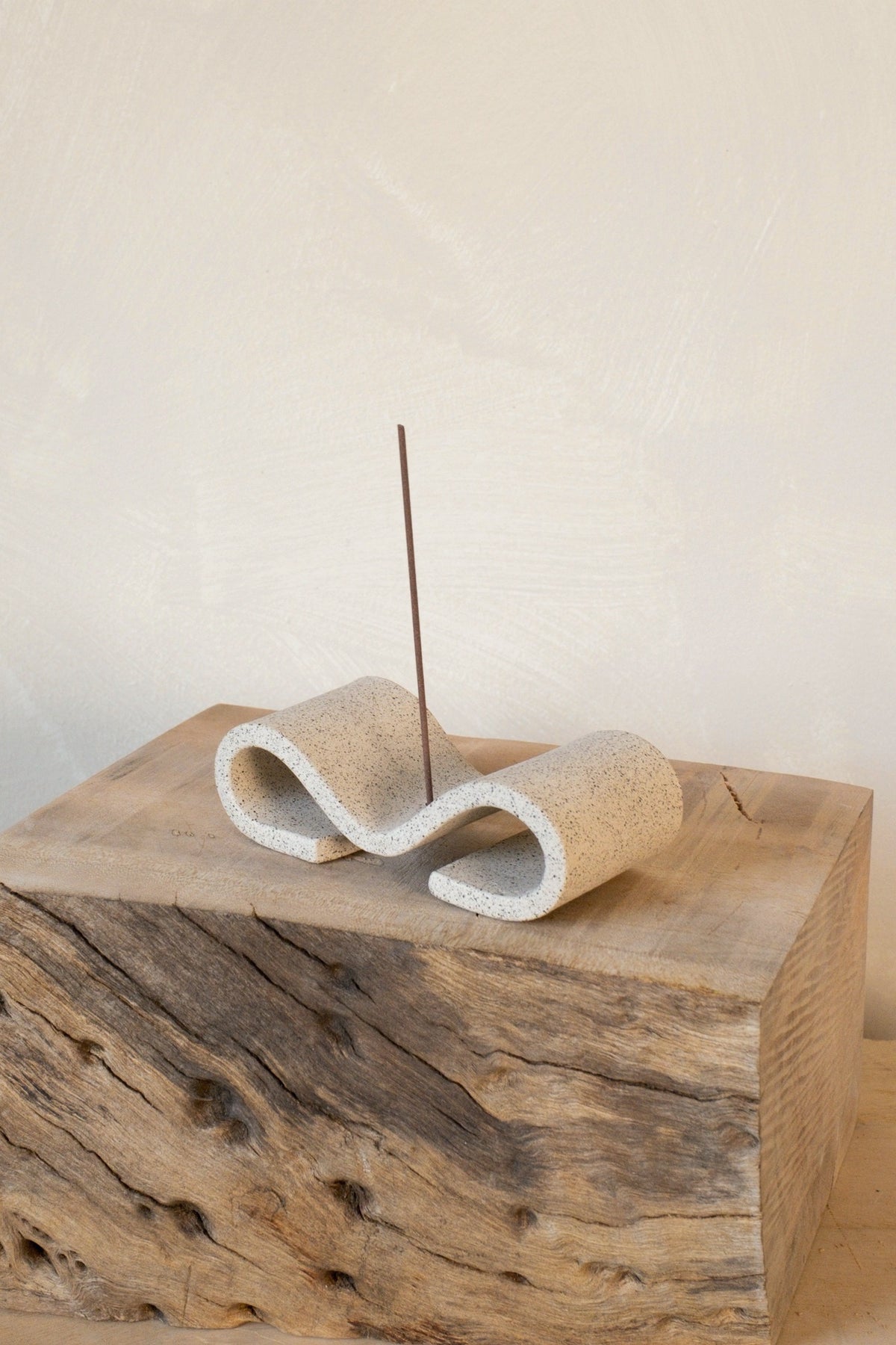 Sin Ceramics Ming incense holder in sand, angled view