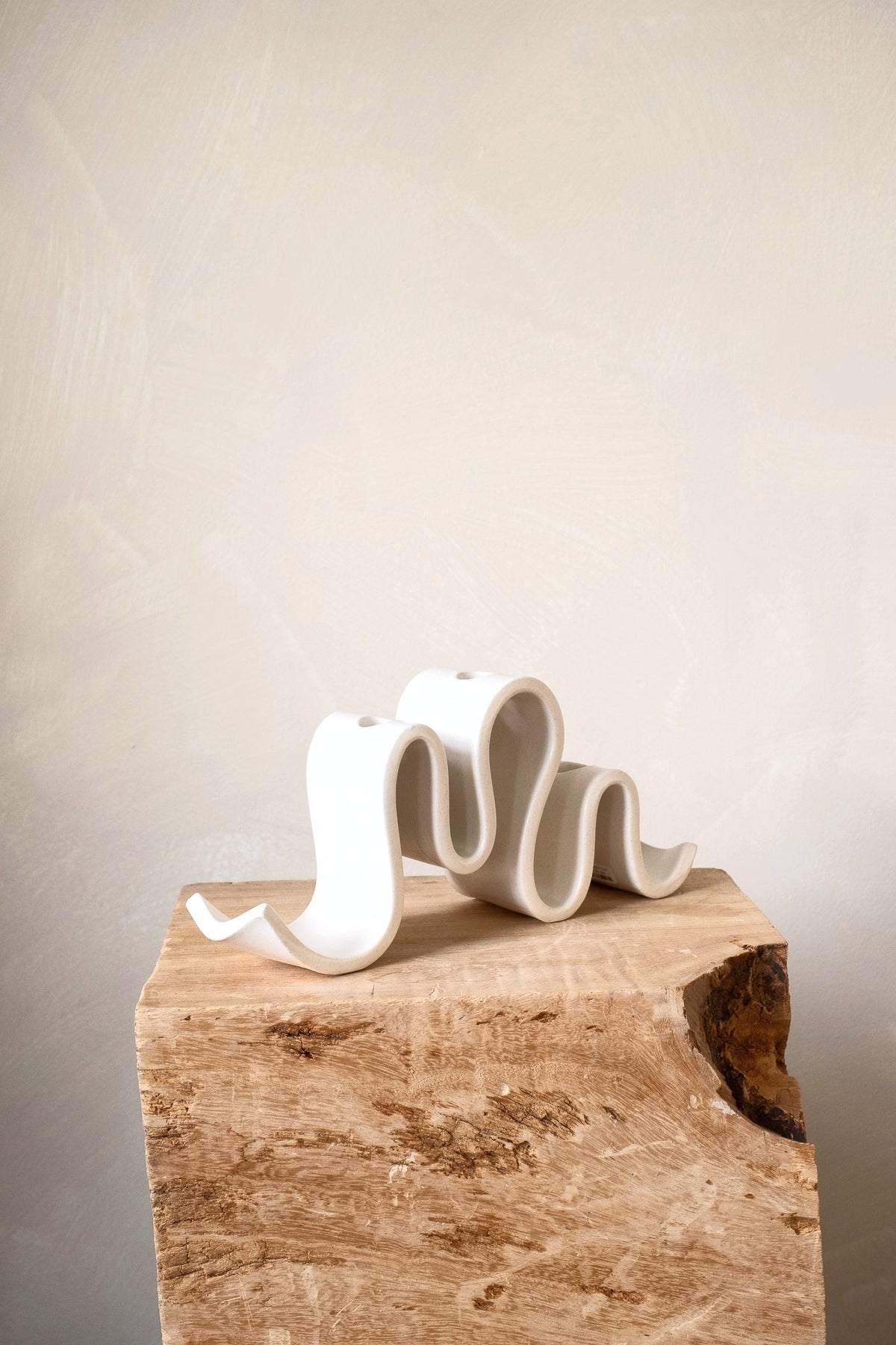 Sin Ceramics Wyat candelabra in cream, angled view